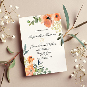 Invitation Mariage floral rose vert menthe moderne