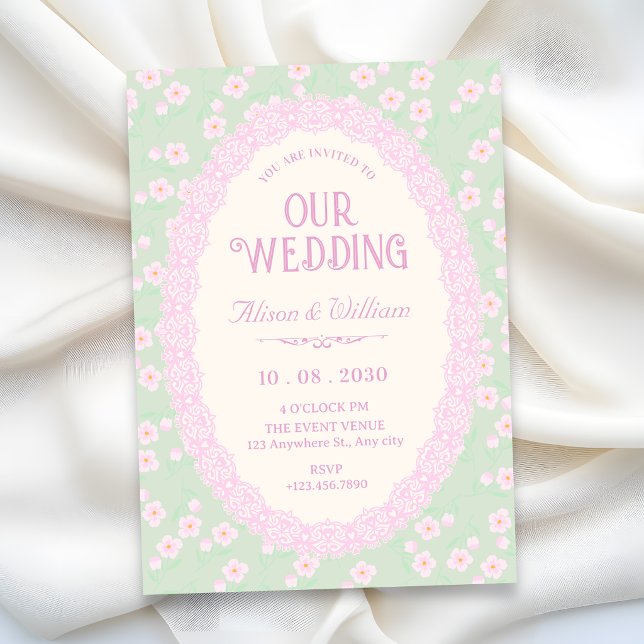 Invitation Mariage floral rose vert pastel (Créateur téléchargé)