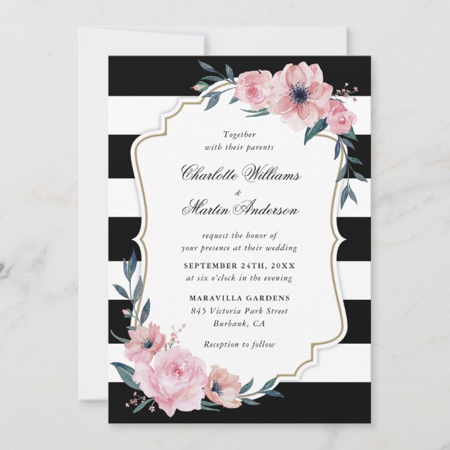Invitation Mariage floral rose vif (Devant)