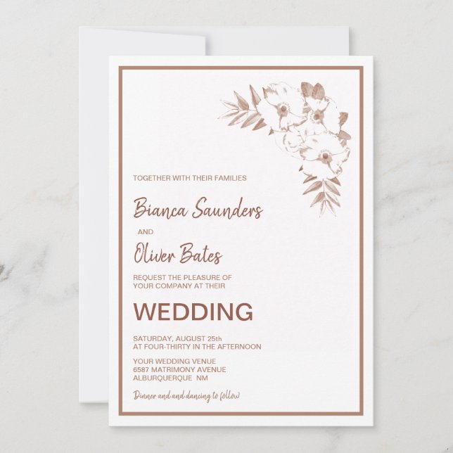 Invitation Mariage floral rose vif moderne (Devant)