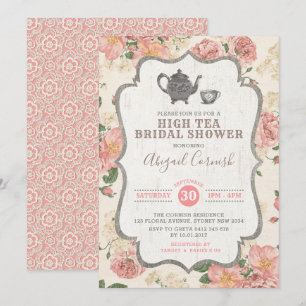 Invitation Mariage floral rose vintage de Fête de la mariée