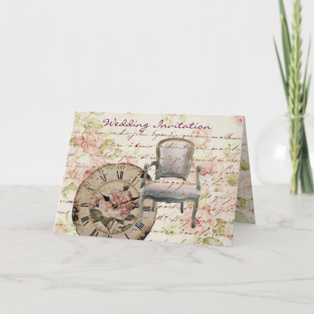 Invitation Mariage floral rose vintage steampunk (Devant)