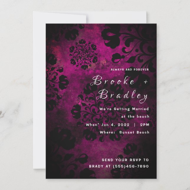 Invitation Mariage Floral Rose Violet (Devant)