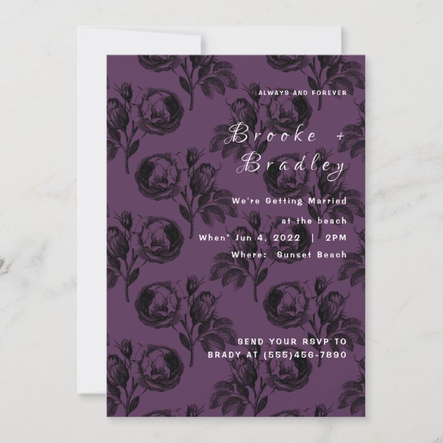 Invitation Mariage Floral Rose Violet Clair (Devant)