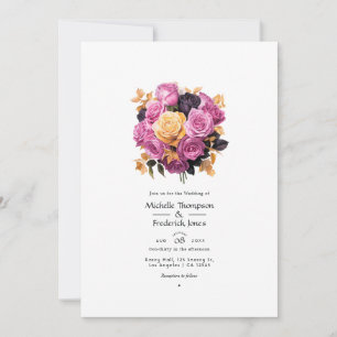 Invitation Mariage floral rose, violet, noir et or