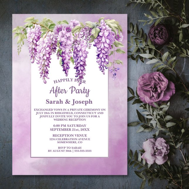 Invitation Mariage floral rose Wisteria après la fête (Créateur téléchargé)