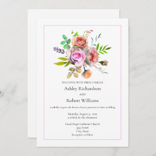 Invitation Mariage floral roseAquarelle