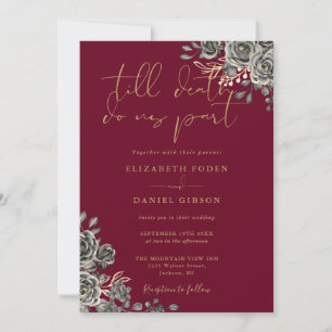 Invitation Mariage Floral Roses Gothiques Bourgogne Et Or