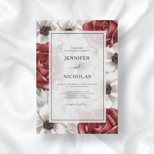 Invitation Mariage Floral Roses Rouges de Bourgogne et Anémon