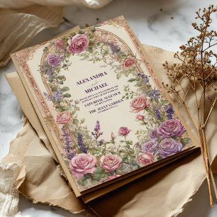 Invitation Mariage Floral Roses Violettes Roses Fines Vintage