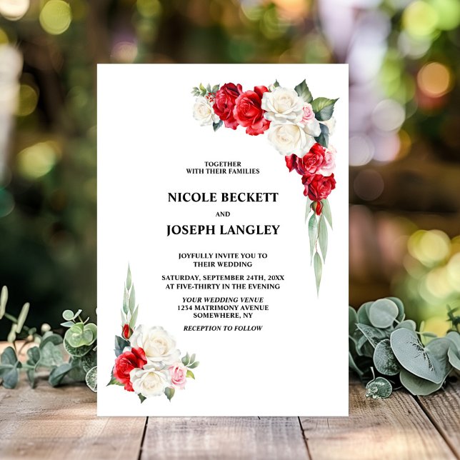 Invitation Mariage floral rouge blanc élégant (Créateur téléchargé)