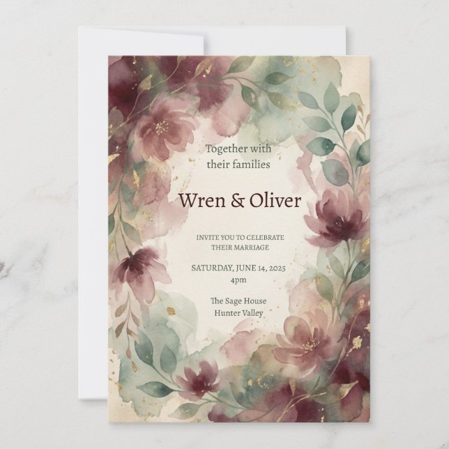 Invitation Mariage Floral Rouge Bourgeois (Devant)