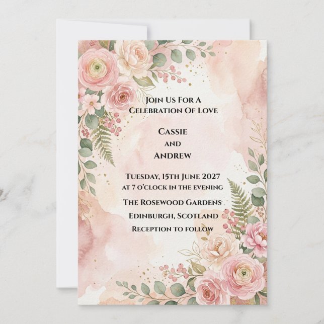 Invitation Mariage Floral Rouge Clair (Devant)