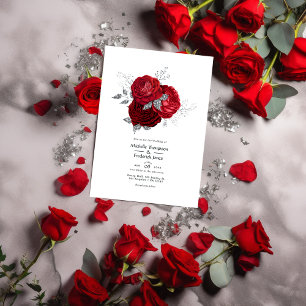 Invitation Mariage floral rouge et argent