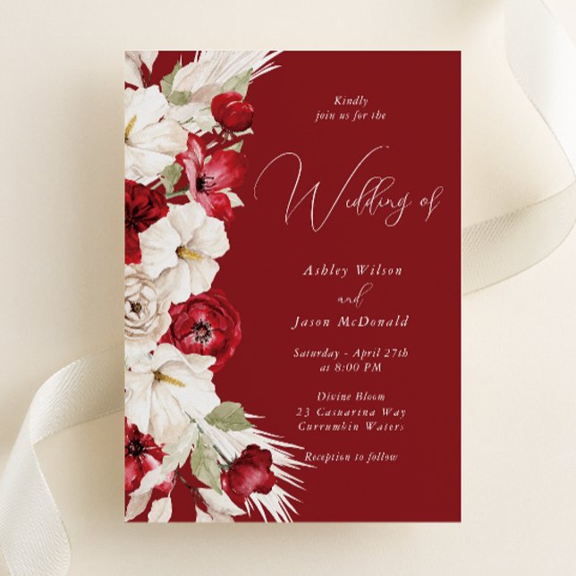 Invitation Mariage floral rouge et blanc moderne (Créateur téléchargé)