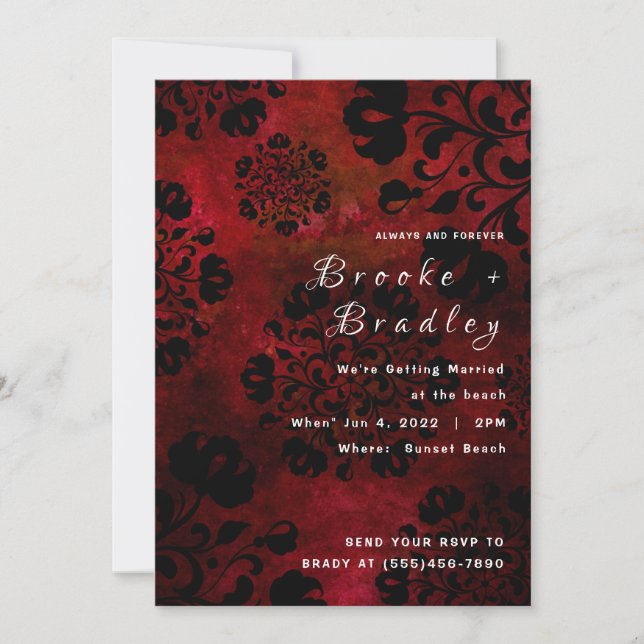 Invitation Mariage floral rouge et noir (Devant)