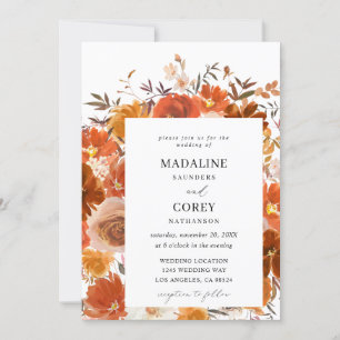 Invitation Mariage floral rouge et orange