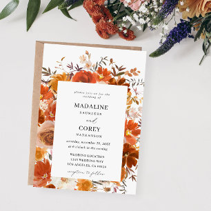 Invitation Mariage floral rouge et orange B