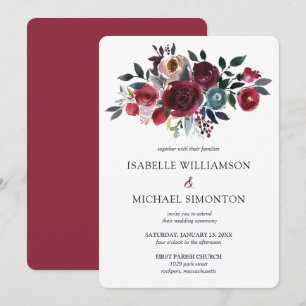 Invitation Mariage floral rouge et rose de Bourgogne