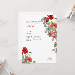 Invitation Mariage floral rouge eucalyptus vibrant
