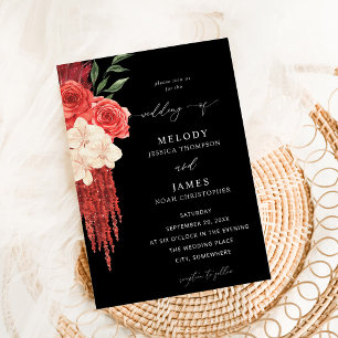 Invitation Mariage Floral Rouge - Noir