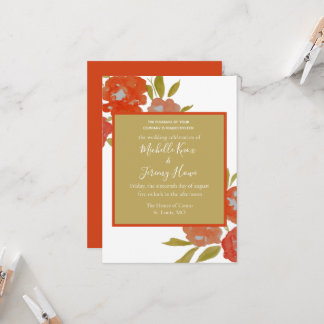 Invitation Mariage Floral Rouge Orange Doré Bohème de Budget