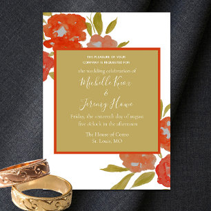 Invitation Mariage Floral Rouge Orange Doré Bohème Économique