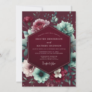 Invitation Mariage Floral Rouge Profond et Sombre