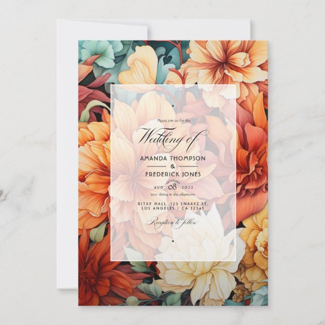 Invitation Mariage floral rouille (Devant)