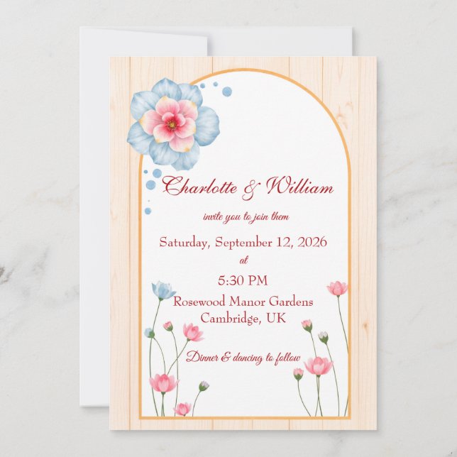 Invitation Mariage floral rustique (Dos)