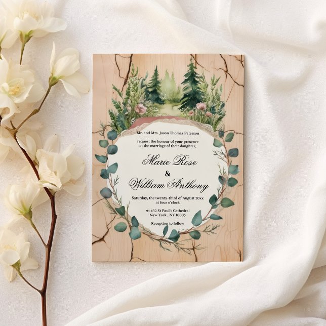Invitation Mariage floral rustique à la menthe rose eucalyptu (Rustic pink mint eucalyptus forest floral Wedding )