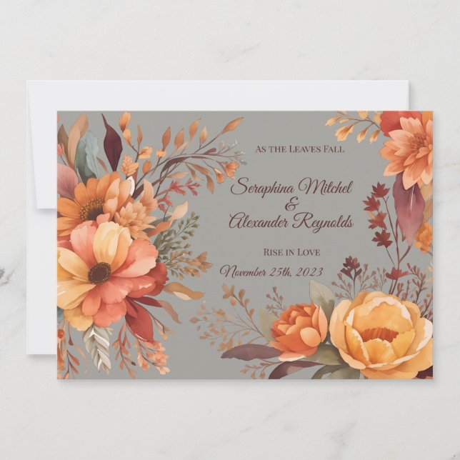 Invitation Mariage Floral Rustique à l'Aquarelle d'Automne (Devant)
