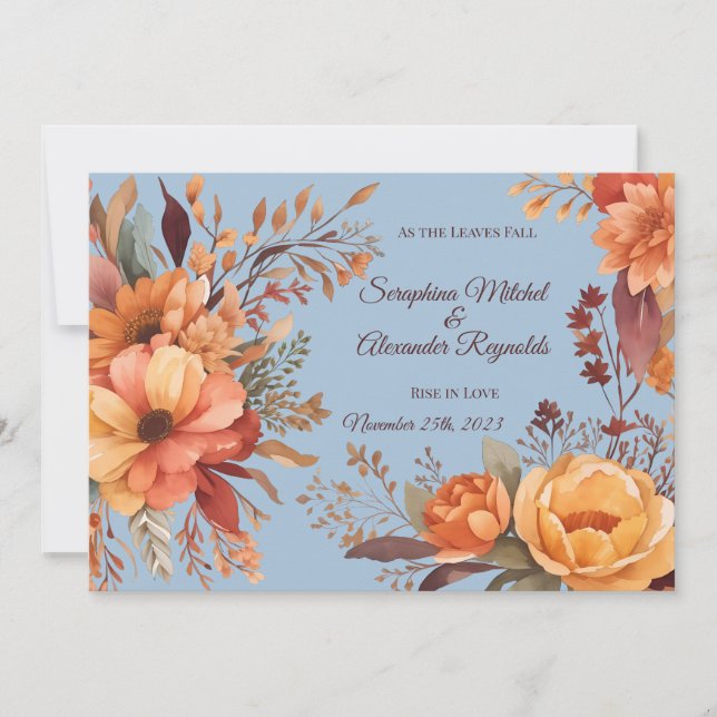 Invitation Mariage Floral Rustique Aquarelle d'Automne (Devant)