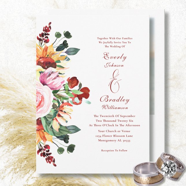 Invitation Mariage Floral Rustique Aquarelle Tons Terreux (Créateur téléchargé)