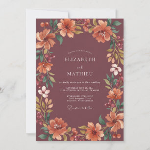 Invitation Mariage Floral Rustique au Corail Mauve