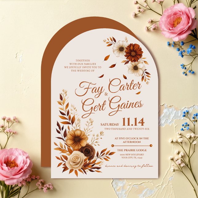 Invitation Mariage Floral Rustique Automne Terre de Sienne Br (Créateur téléchargé)