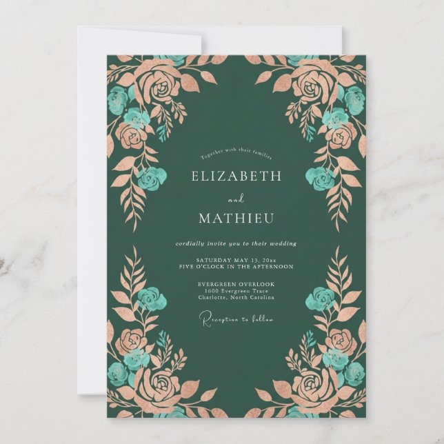 Invitation Mariage Floral Rustique aux Teintes de Teck et de  (Devant)
