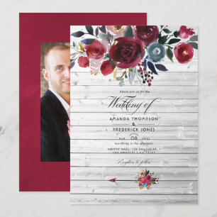 Invitation Mariage Floral Rustique Bohème Chic Bourgogne et M