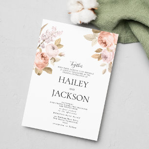 Invitation Mariage floral rustique bohème rose marron