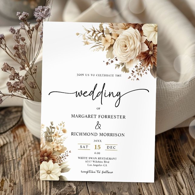 Invitation Mariage floral rustique Boho neutre (Créateur téléchargé)