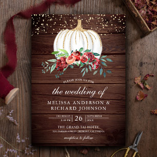 Invitation Mariage Floral Rustique Bois Blanc Citrouille Bour
