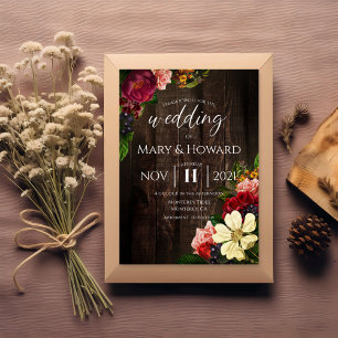 Invitation Mariage floral rustique - Bois foncé & Botanique