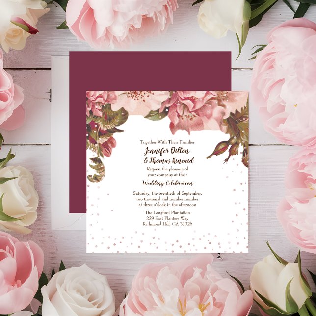 Invitation Mariage Floral Rustique Bourgogne (Créateur téléchargé)