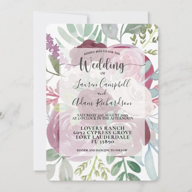 Invitation Mariage floral rustique Bourgogne (Devant)