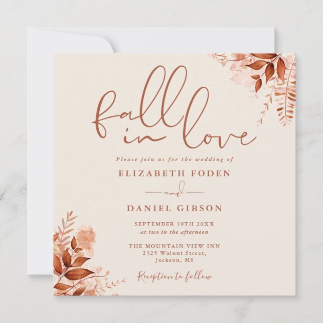Invitation Mariage Floral Rustique d'Automne (Devant)