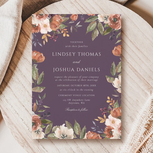 Invitation Mariage Floral Rustique d'Automne Violet (Créateur téléchargé)