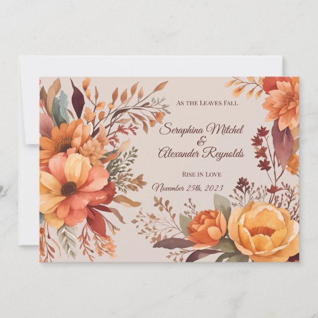 Invitation Mariage floral rustique de l'automne (Devant)