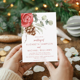 Invitation Mariage Floral Rustique de Noël aux Cônes de Pin