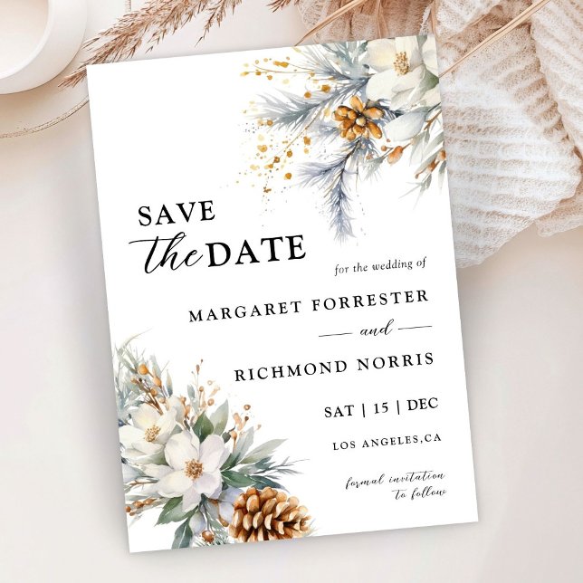 Invitation Mariage Floral Rustique D'Hiver Enregistrer La Dat (Créateur téléchargé)