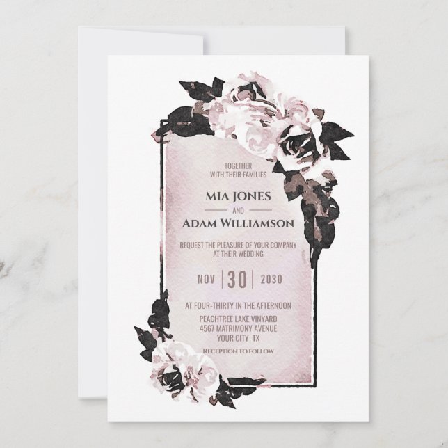 Invitation Mariage floral Rustique Dusty Rose (Devant)